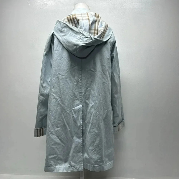 Burberry Trench Coat Jacket Button Down Nova Check Plaid Light Blue Size 8 R - Picture 9 of 16